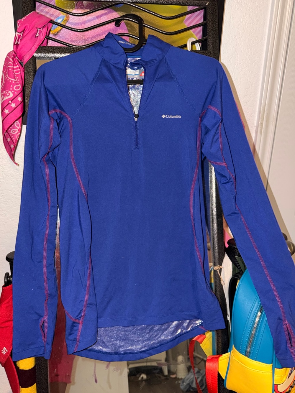 Columbia Women's Long Sleeve Royal Blue Rash Guard with Pink Stitching size S